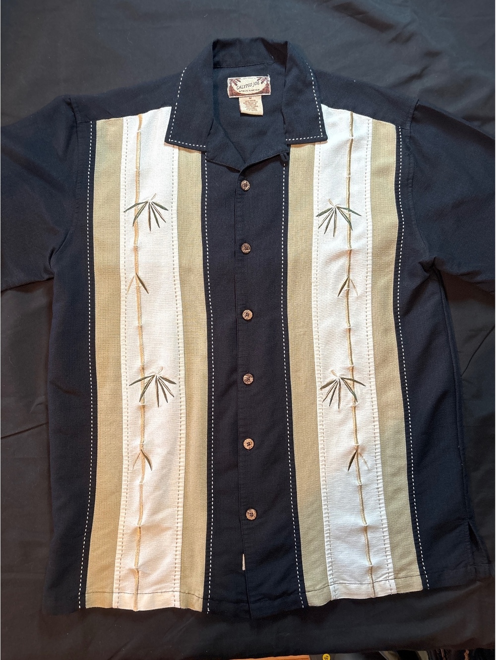 Calypso Joe Men’s M Rayon Shirt Embroidered Bamboo Retro Island Hawaiian